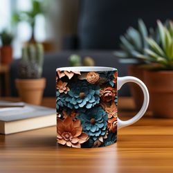3d luxury handcrafted colorful flowers unique and timeless mug, 11oz 15oz coffee cups