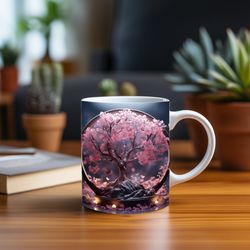 3d mug  pink blossom bonsai elegance with few butterflies flower