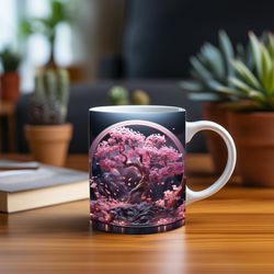 3d mug pink blossom bonsai elegance, flowers floral mug 3d coffee cup 11 oz 15 oz mug