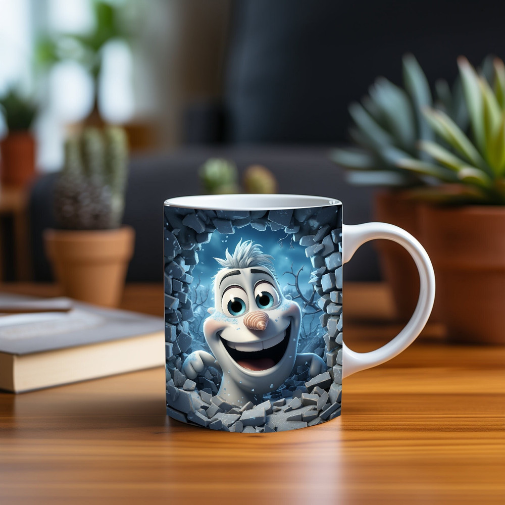 3D Snowman Hole In Snowflakes Mug Wrap Design, 3D Winter Snow Man Design, 3D Coffee Cup 11 oz 15 oz Mug Sublimation JPG, Instant Download.jpg