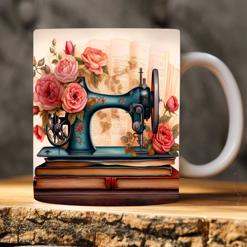Vintage Sewing Machine 3D Mug Wrap 11oz, 15oz Mug Template Classic Vintage Sublimation Design Mug Wrap Template Instant Download PNG.jpg