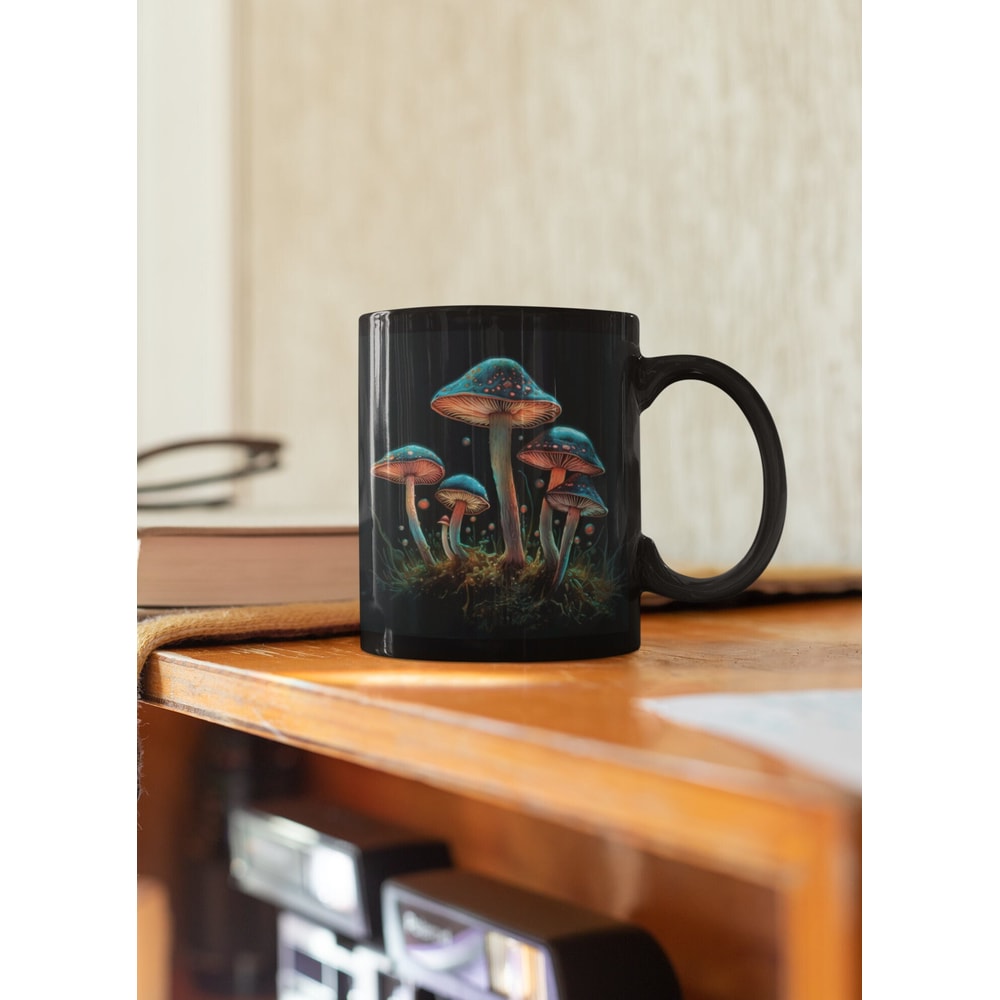 Blue Orange Vintage Mushroom Coffee Mug, Art Mushroom Mug, Gift for Her, Christmas Mug Gift, Travel Mug, Mushroom Fall Mug, 11oz Mug.jpg