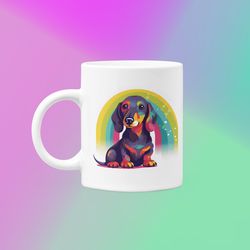 colorful dachshund mug, doxie mug, funny dachshund dad mug