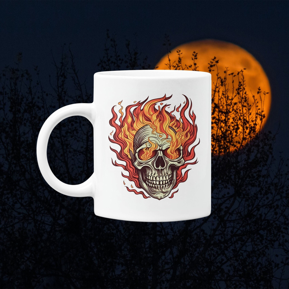 Flaming Skull Mug, Fire Skull Mug, Sgraffito Art Mug, Skull Lover Mug, Skull Mug Gift, Gift for Him, Gift for Her, 11oz Mug.jpg