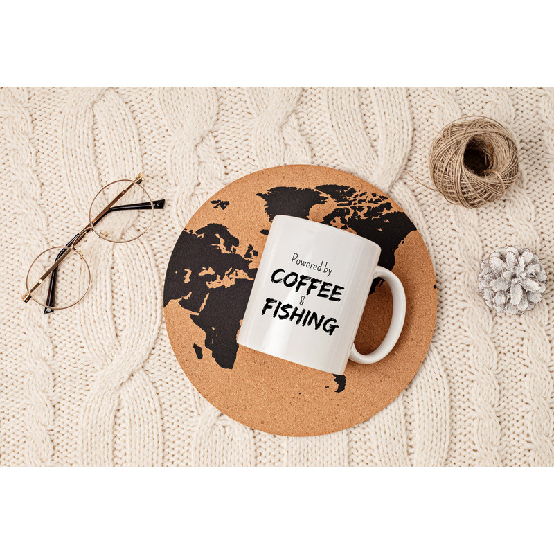 Powered by Coffee and Fishing Mug, Funny Fishing Mug, Fisher Mug, Fishing Coffee Mug, Fisher Gift, Gift for Him, Gift for Her, 11oz Mug.jpg