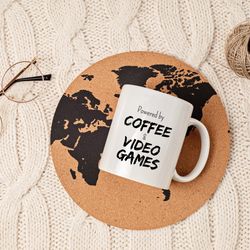 powered by coffee and video games mug, funny gamer mug, video game mug