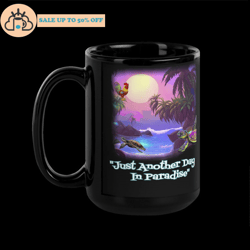 roosters turtles tropical oasis black glossy mug