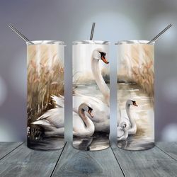 20 oz skinny tumbler the lake with swans, gift for lover, gift for her