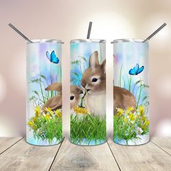20 Oz Tumbler  Bunnies Blue Butterfly, Gift For Lover, Gift For Her