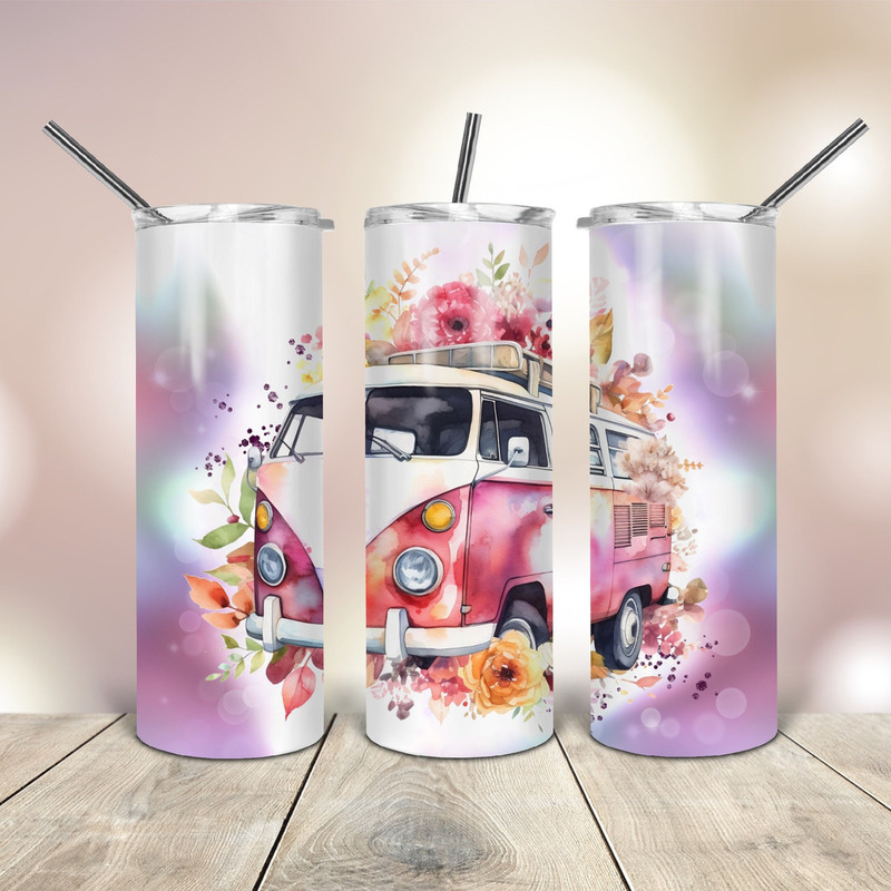 20 Oz Tumbler Png Seamless Watercolor Champing Van wrap tapered straight template digital download sublimation graphics  instant download.jpg