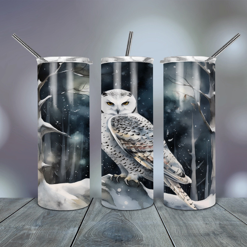 20 Oz Tumbler Wrap Snowy White Owl Png skinny tapered straight template digital download sublimation graphics instant download sublimation.jpg