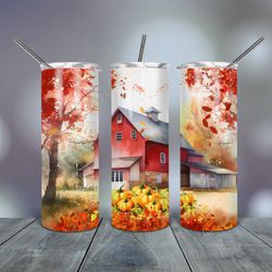 Autumn Watercolor Landscape Tumbler 20 Oz, Gift For Lover, Gift For Her