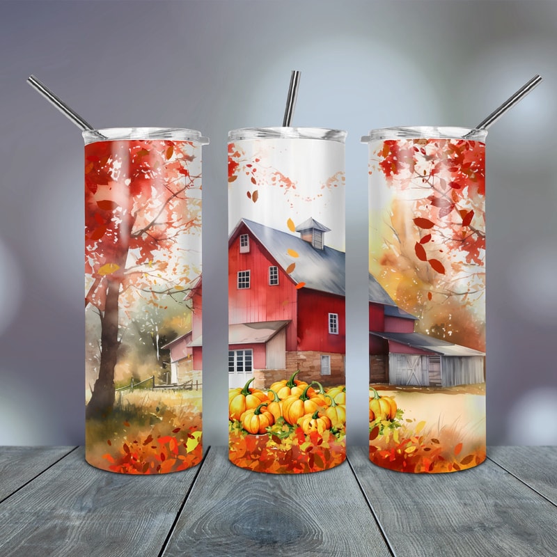 Autumn Watercolor Landscape Tumbler Wrap Png 20 Oz skinny tapered straight template digital download sublimation graphics instant download.jpg
