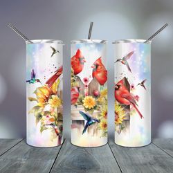Hummingbird Northern Cardinals 20 Oz skinny tumbler, Gift For Lover, Gift For Her
