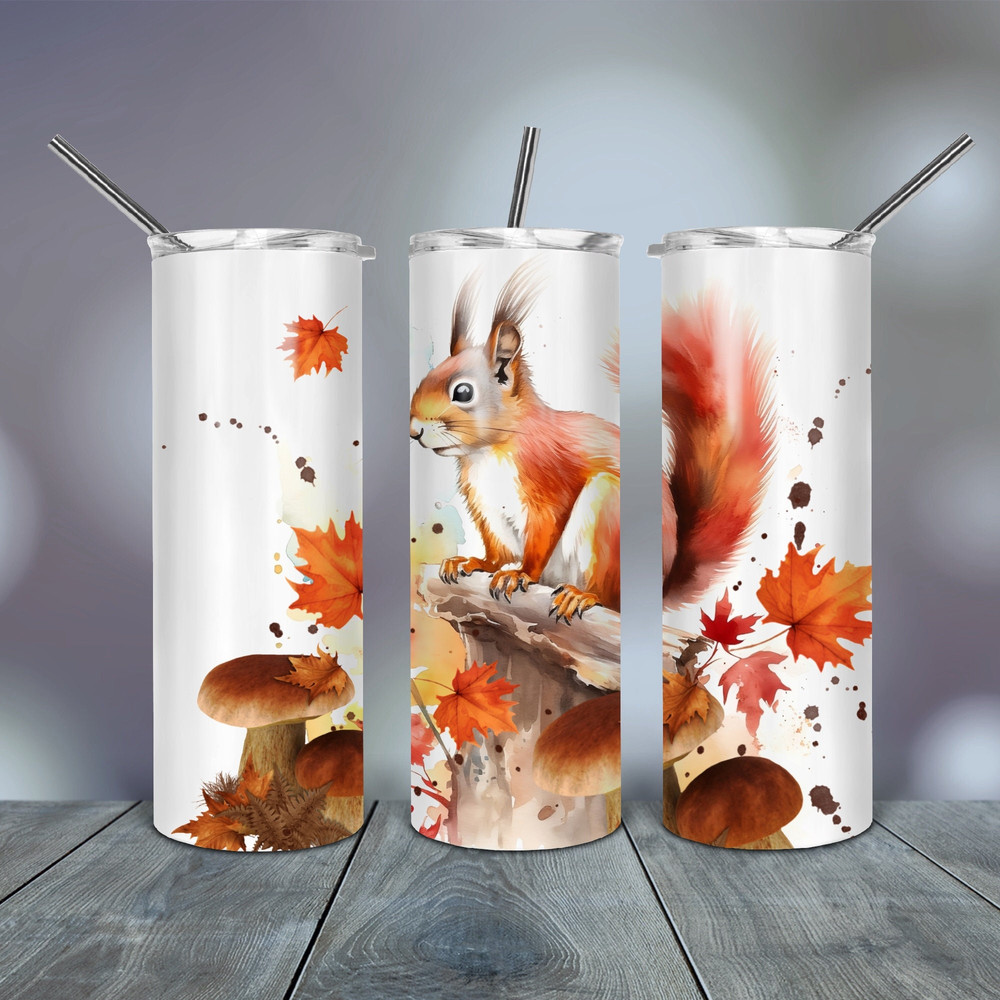 Landscape Squirrel Autumn Leaves Tumbler Wrap 20 Oz skinny tapered straight template digital download sublimation graphics  instant download.jpg