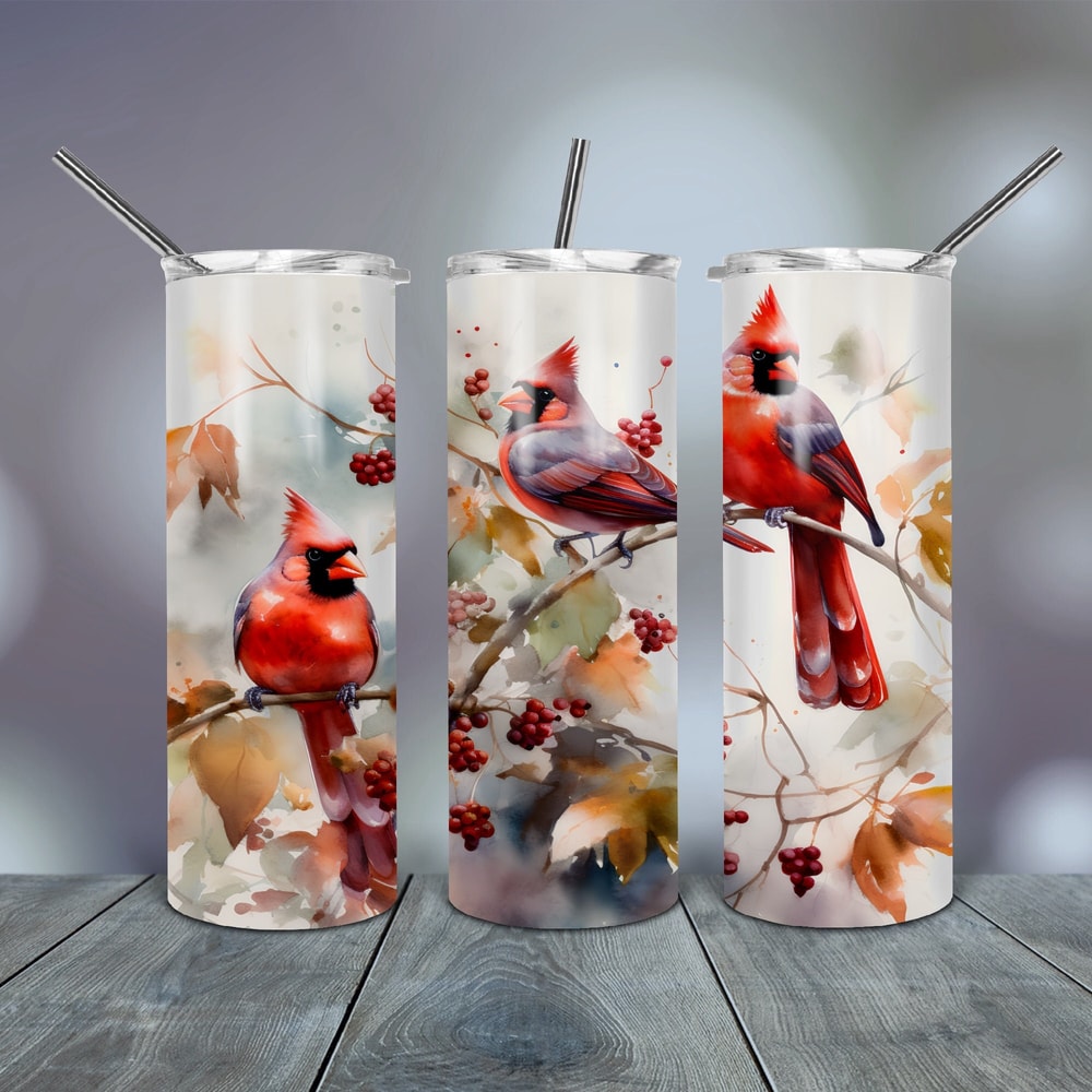 Northern Cardinals on Branches Tumbler Wrap 20 Oz skinny tapered straight template digital download sublimation graphics instant download.jpg