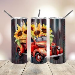 Old Wood Red Truck 20 Oz skinny Tumbler, Gift For Lover, Gift For Her