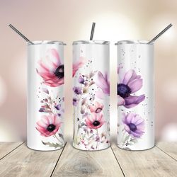 Pink Purple Anemone Tumbler  20 Oz skinny, Gift For Lover, Gift For Her