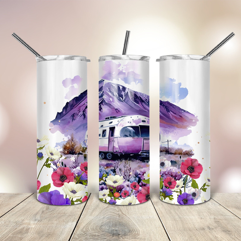 Purple Mountain Landscape 20 Oz Tumbler Watercolor wrap tapered straight template digital download sublimation graphics instant download.jpg