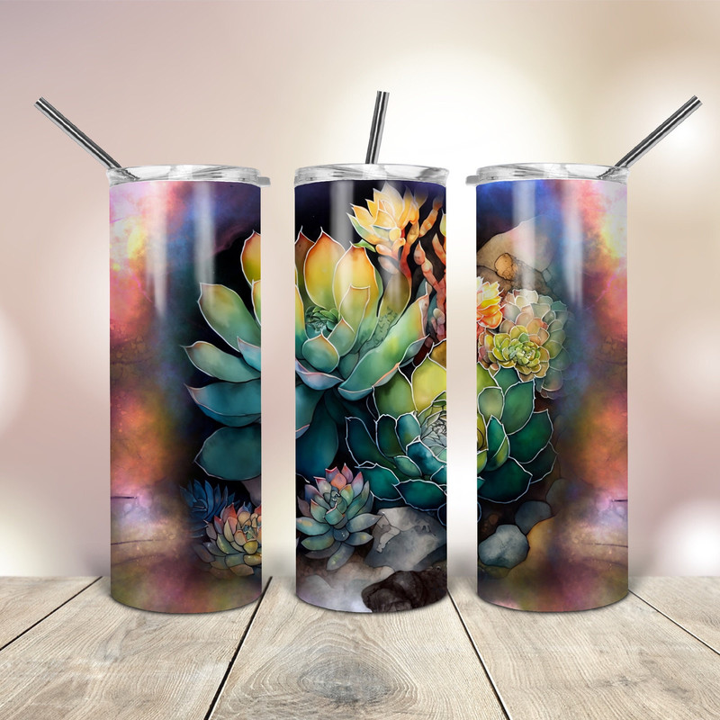 Succulent Plants Seamless 20 Oz skinny Tumbler Png wrap tapered straight template digital download sublimation graphics instant download.jpg