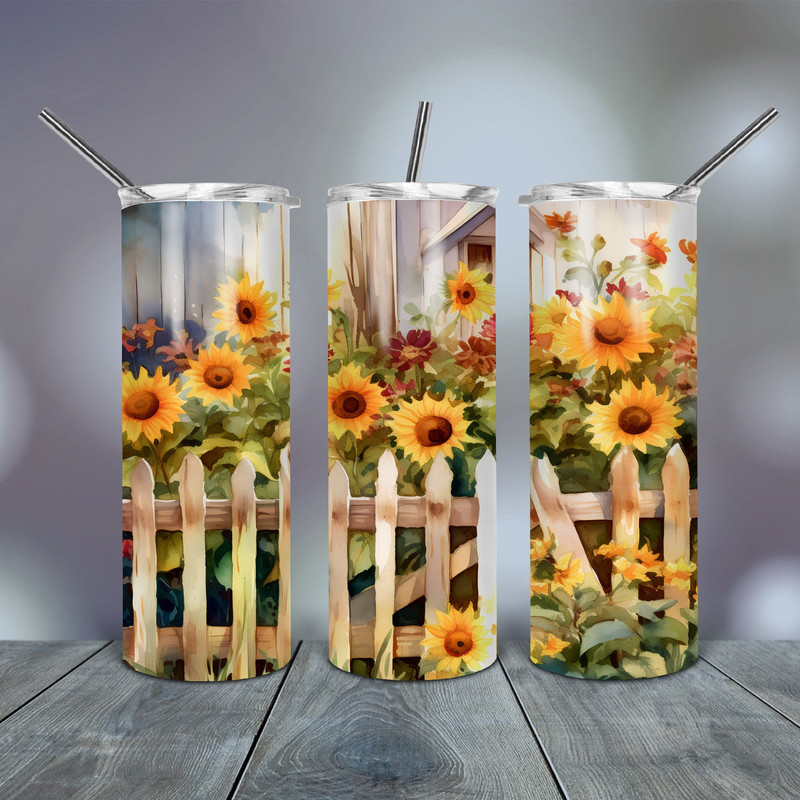 Sunflower Country Landscape 20 Oz skinny tumbler png wrap tapered straight template digital download sublimation graphics instant download.jpg