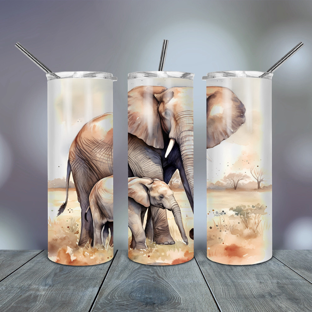 Tumbler Wrap Mother Elephant With Her Baby 20 Oz skinny tapered straight template digital download sublimation graphics  instant download.jpg