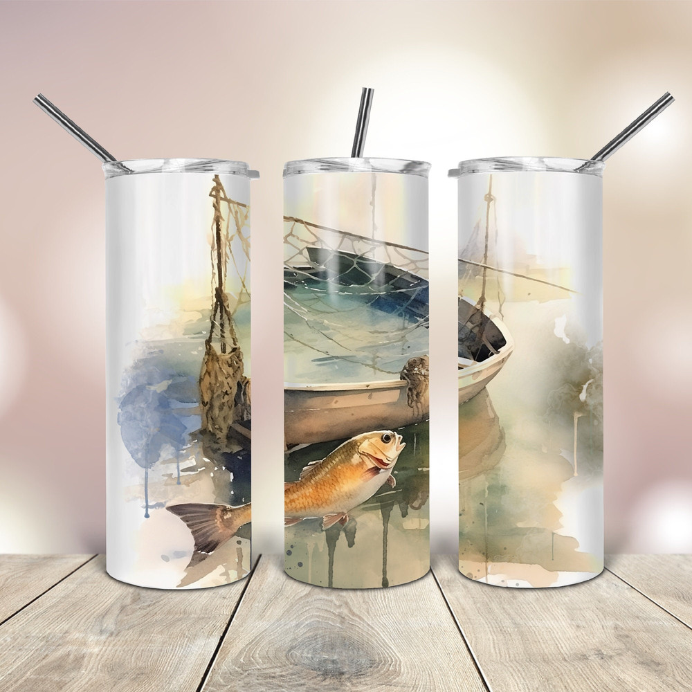 Watercolor Boat 20 Oz skinny Tumbler Png wrap tapered straight template digital download sublimation graphics instant download sublimation.jpg