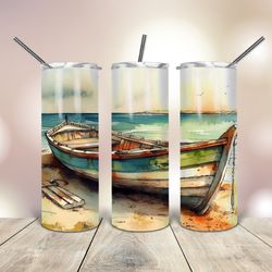 watercolor boat tumbler 20 oz skinny, gift for lover, gift for her