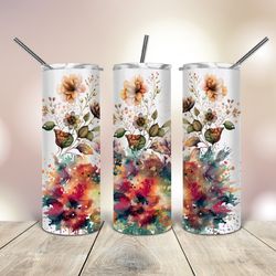 watercolor floral tumbler 20 oz skinny, gift for lover, gift for her