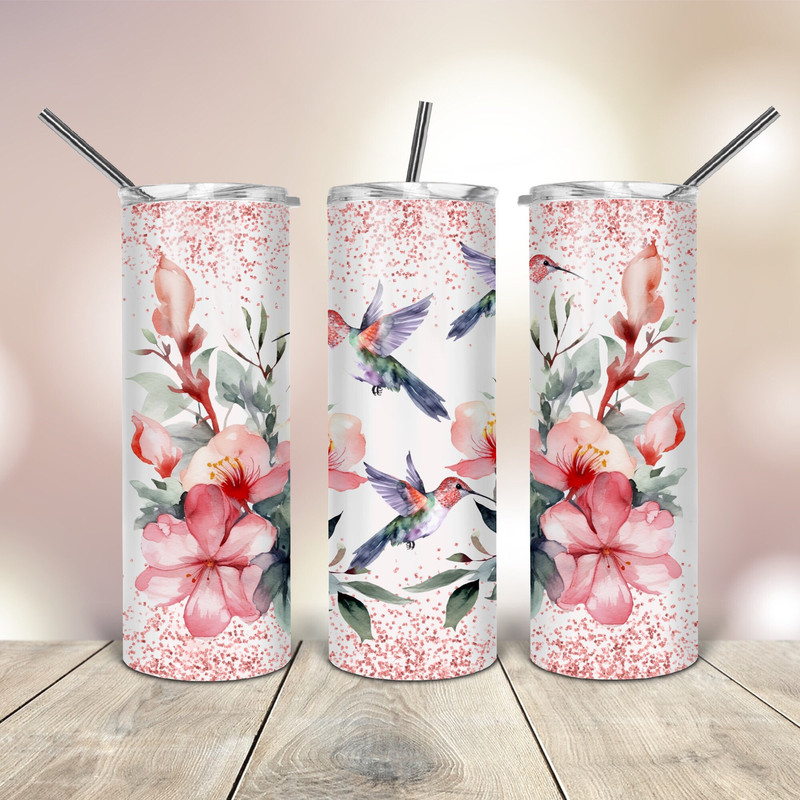 Watercolor Hummingbird Glitter Tumbler wrap 20 Oz skinny tapered straight template digital download sublimation graphics instant download.jpg