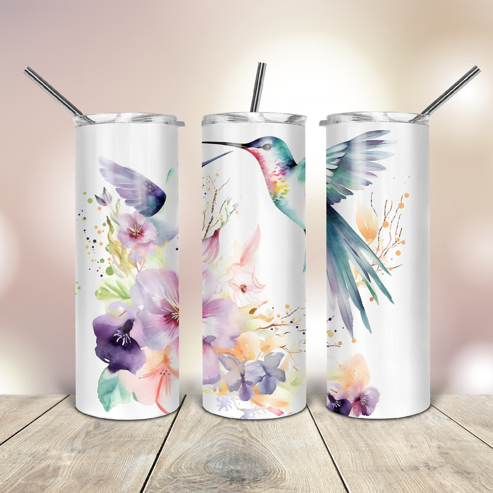 Watercolor Hummingbird Png Tumbler wrap 20 Oz skinny tapered straight template digital download sublimation graphics instant download.jpg