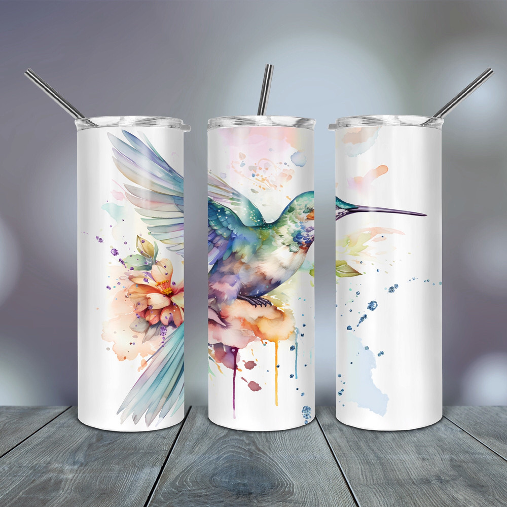 Watercolor Hummingbird Tumbler Wrap Png 20 Oz skinny tapered straight template digital download sublimation graphics instant download.jpg