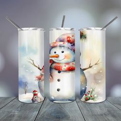 Watercolor Snowman Tumbler  20 Oz skinny, Gift For Lover, Gift For Her