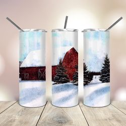 winter red barn 20 oz skinny tumbler , gift for lover, gift for her