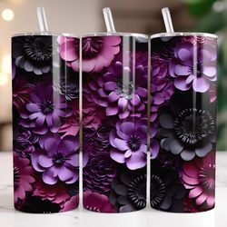 3d purple floral tumbler, 20 oz skinny tumbler, gift for lover, gift for her