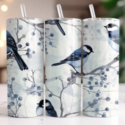 blue birds tumbler, 20 oz skinny tumbler, gift for lover, gift for her