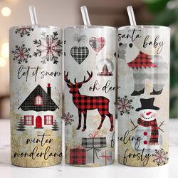 buffalo plaid christmas tumbler, 20 oz skinny tumbler, gift for lover, gift for her