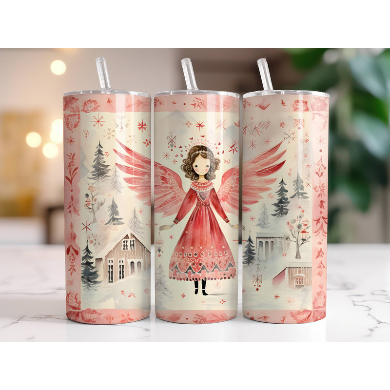 Christmas Angel Tumbler Wrap PNG, 20 oz Skinny Tumbler Sublimation Design Digital Download Instant Digital Only, Retro Holiday Tumbler Wrap.jpg