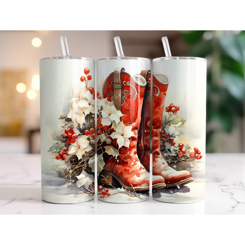 Christmas Cowgirl Boots Tumbler Wrap PNG, Sublimation Digital Download, 20oz Skinny Tumbler Design, Instant Digital Download Only.jpg