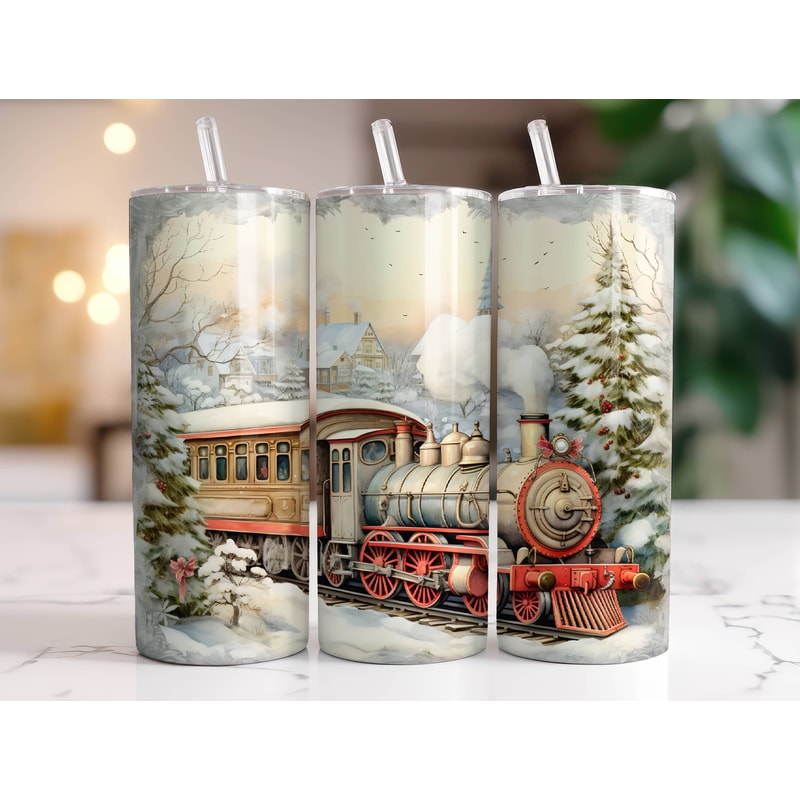 Christmas Train Tumbler Wrap PNG, 20oz Skinny Tumbler Sublimation Design Digital Download Instant Digital Only, Retro Holiday Winter Tumbler.jpg
