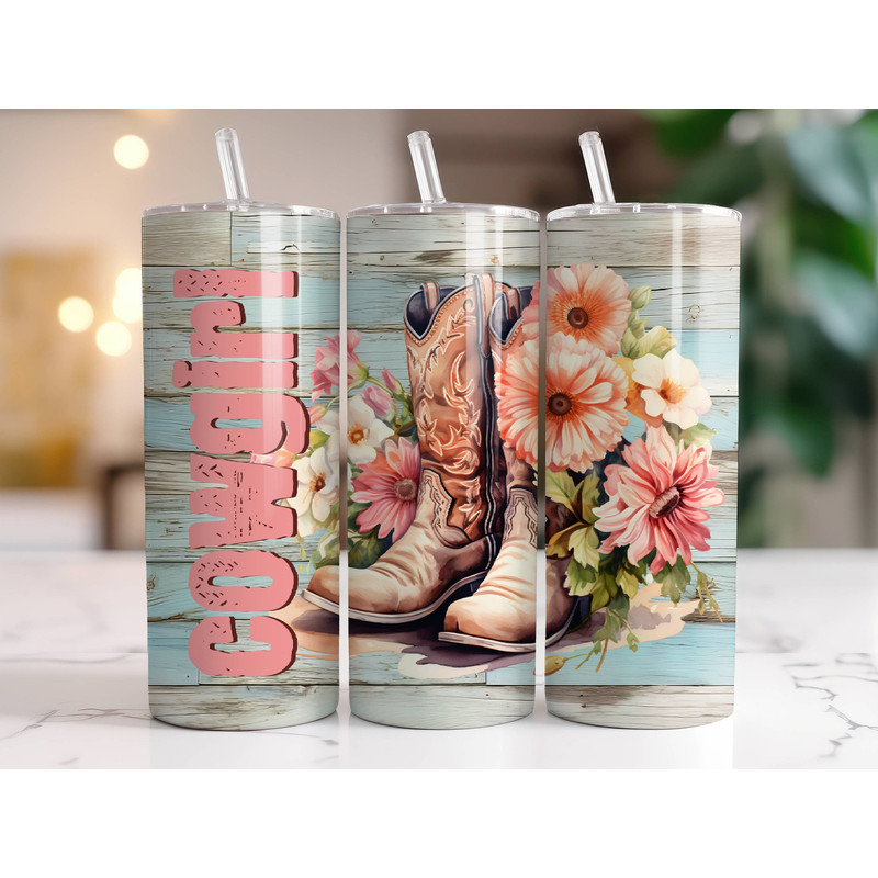 Cowgirl Tumbler Wrap PNG, Sublimation Digital Download, 20oz Skinny Tumbler Design, Instant Digital Download Only, Country Western Boots.jpg