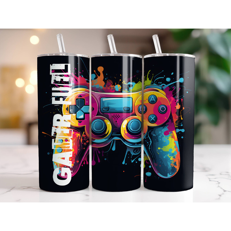 Gamer Tumbler Wrap PNG, 20 oz Skinny Tumbler Sublimation Design Digital Download Instant Digital Only, Video Game Controller Tumbler Design 1.jpg