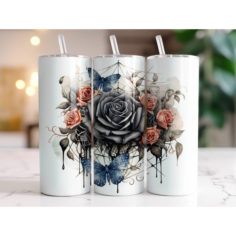 Halloween Spider Web Rose Tumbler Wrap 20oz Skinny Tumbler Sublimation Design Digital Download PNG Instant Digital Only, Whimsigoth Tumbler.jpg