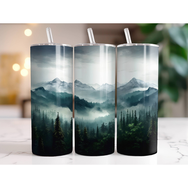 Mountain Pine Trees Tumbler Wrap PNG 20 oz Skinny Tumbler Sublimation Design Digital Download Instant Digital Only, Forest Landscape Nature.jpg