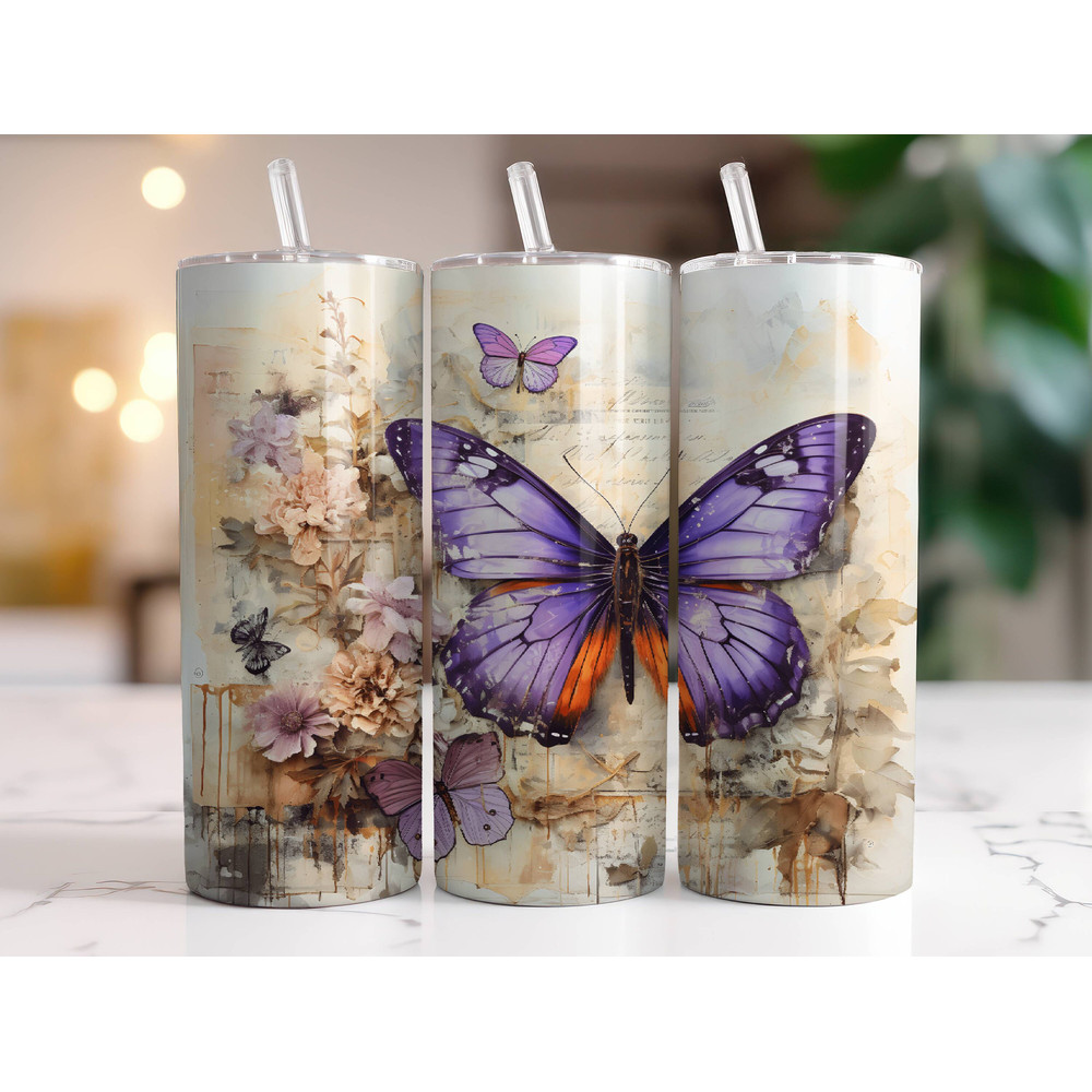 Purple Butterflies Tumbler Wrap Sublimation, 20oz Skinny Tumbler Sublimation Design Digital Download PNG Instant Digital Only.jpg