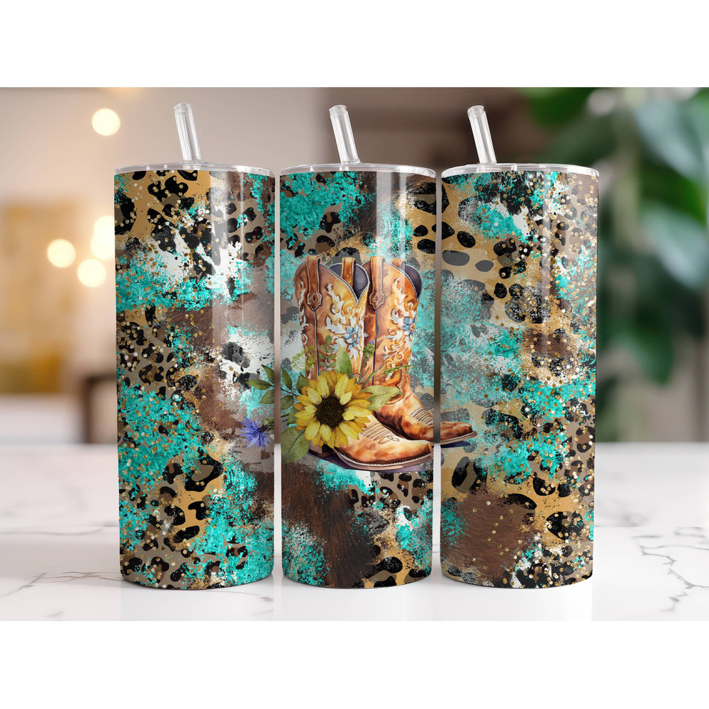 Sunflower Cowgirl Boots Tumbler Wrap PNG, Sublimation Digital Download, 20oz Skinny Tumbler Design, Instant Digital Download Only, Western.jpg