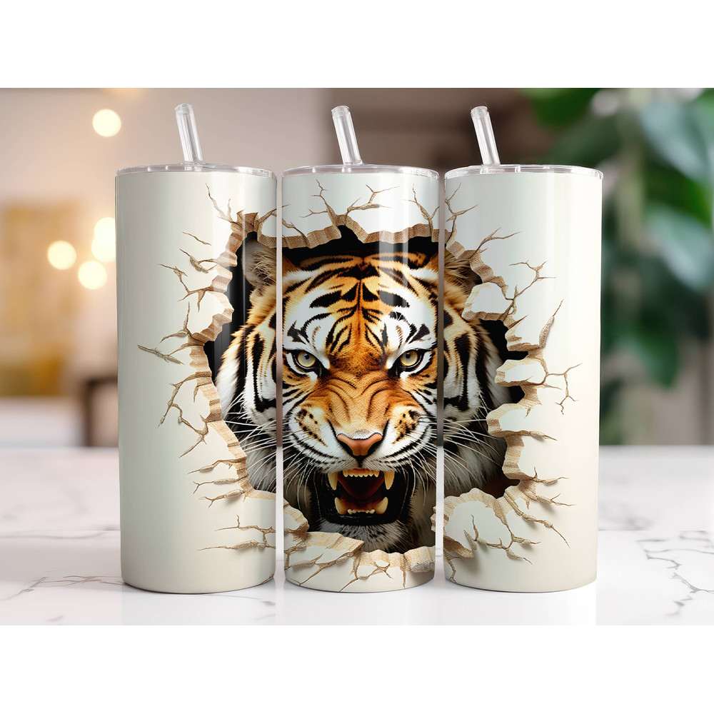 Tiger Tumbler Wrap PNG 20 oz Skinny Tumbler Sublimation Design Digital Download Instant Digital Only, 3D Hole In A Wall Animal Tumbler Wrap.jpg