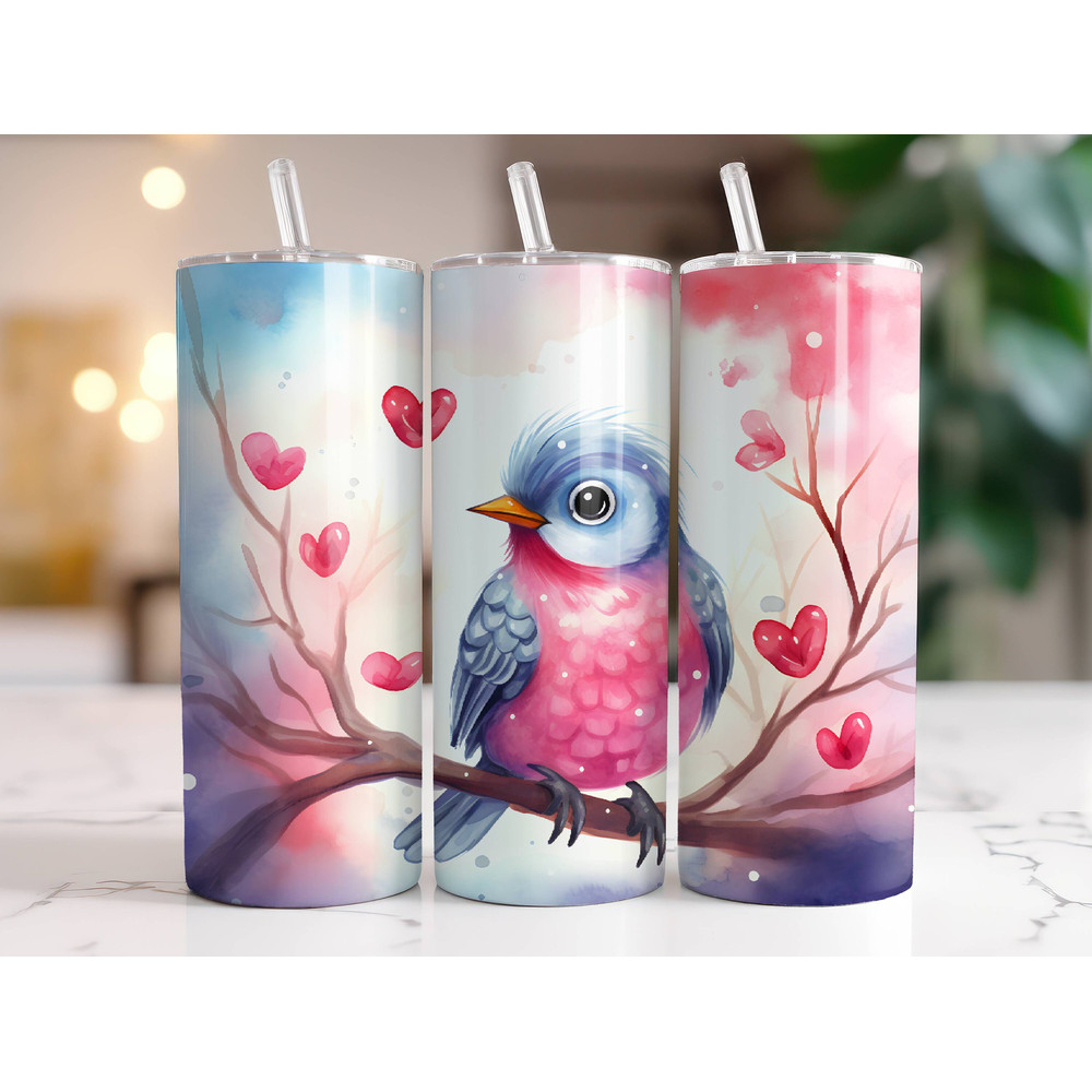 Valentines Bird Tumbler Wrap PNG 20 oz Skinny Tumbler Sublimation Design Instant Digital Download Only, Pink Valentines Day Tumbler Wrap.jpg