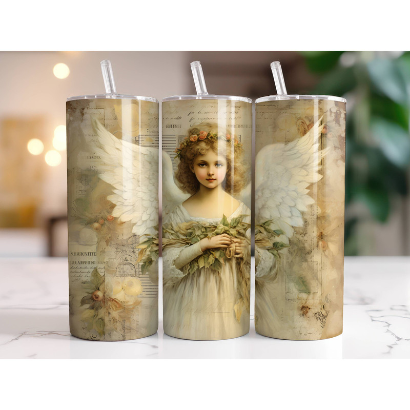 Victorian Angel Tumbler Wrap PNG, 20oz Skinny Tumbler Sublimation Design Digital Download Instant Digital Only, Retro Christmas Tumbler Wrap.jpg