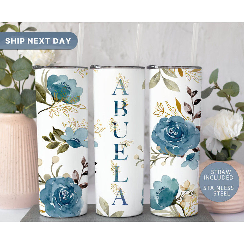 Abuela Tumbler for Grandma, Mother's Day Tumbler, Abuelita Tumbler with Straw, Mothers Day Gift, Floral Grandmother Tumbler, (TM-34BLUE).jpg